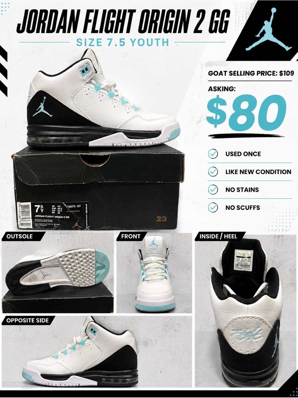 Jordan Youth Sneakers in White and Teal